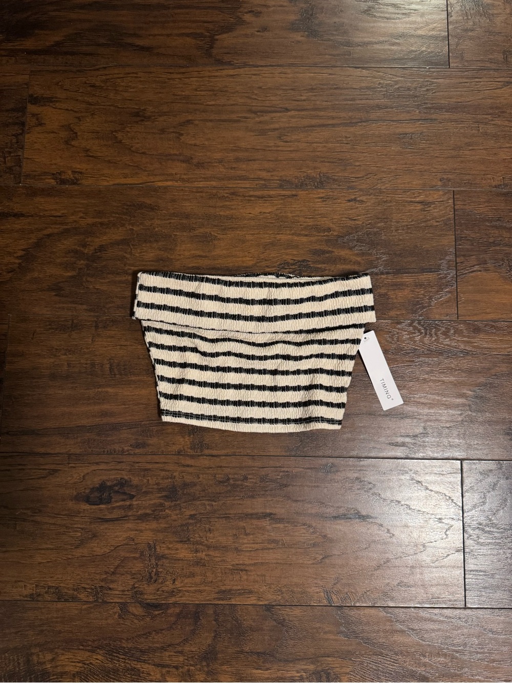 Women’s Striped Black and Cream Ribbed Tube Top